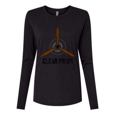 Clear Prop Aviation Airplane Pilot Propeller Womens Cotton Relaxed Long Sleeve T-Shirt