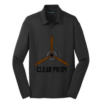 Clear Prop Aviation Airplane Pilot Propeller Silk Touch Performance Long Sleeve Polo