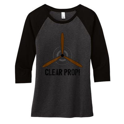 Clear Prop Aviation Airplane Pilot Propeller Women's Tri-Blend 3/4-Sleeve Raglan Shirt