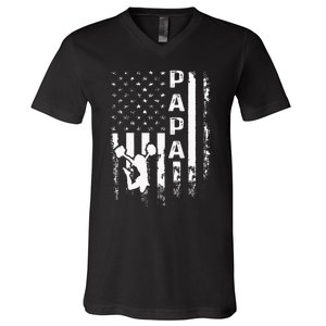 Cheer Papa American Flag Cheerleading Cheerleader V-Neck T-Shirt