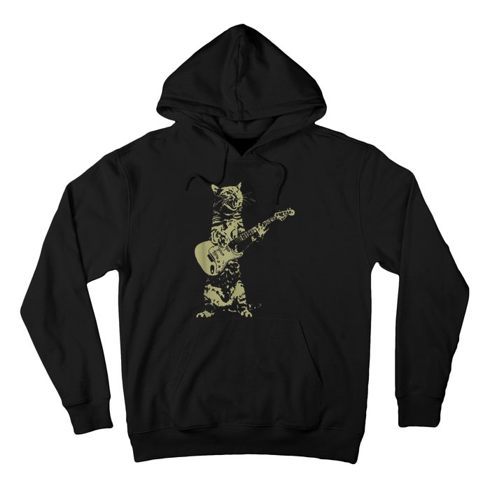 Cat Playing Acoustic Guitar Cool Musician funny Guitarist Hoodie