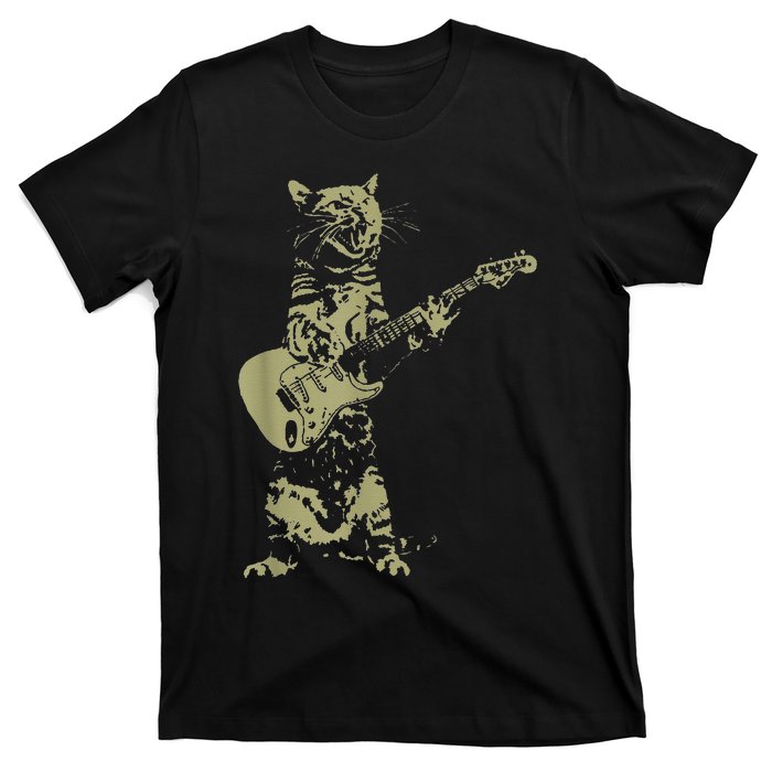 Cat Playing Acoustic Guitar Cool Musician funny Guitarist T-Shirt