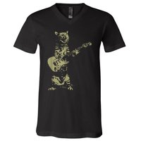 Cat Playing Acoustic Guitar Cool Musician funny Guitarist V-Neck T-Shirt