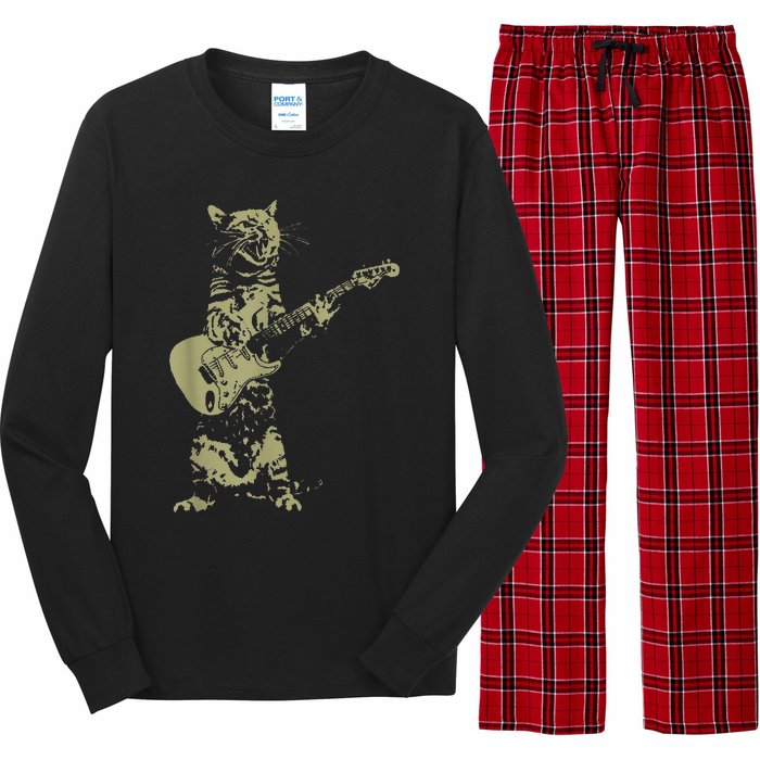 Cat Playing Acoustic Guitar Cool Musician funny Guitarist Long Sleeve Pajama Set