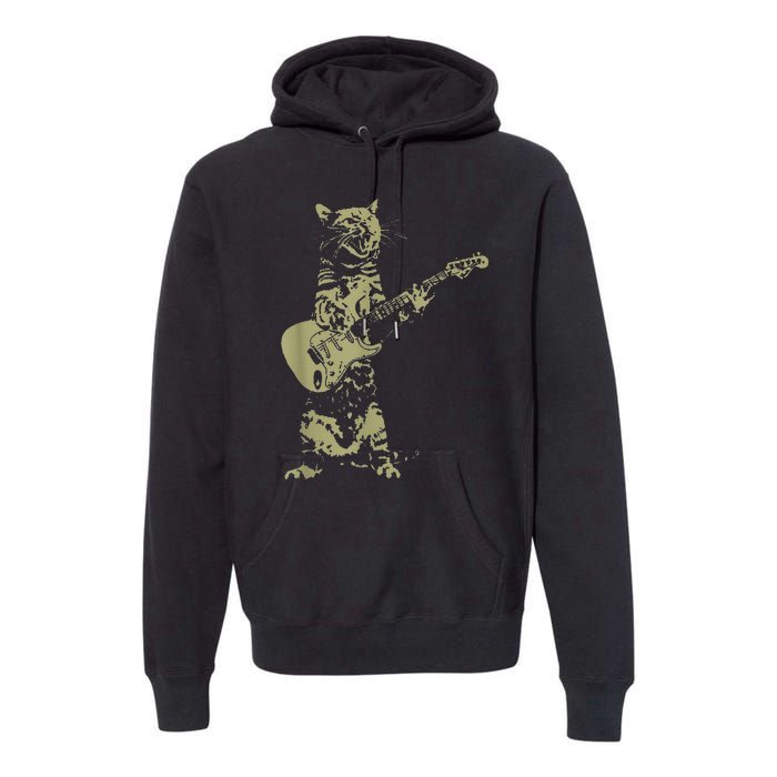 Cat Playing Acoustic Guitar Cool Musician funny Guitarist Premium Hoodie