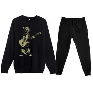 Cat Playing Acoustic Guitar Cool Musician funny Guitarist Premium Crewneck Sweatsuit Set