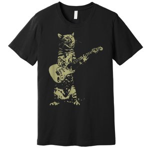 Cat Playing Acoustic Guitar Cool Musician funny Guitarist Premium T-Shirt