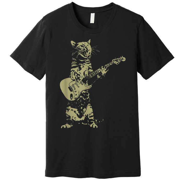 Cat Playing Acoustic Guitar Cool Musician funny Guitarist Premium T-Shirt