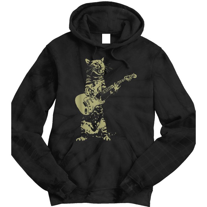 Cat Playing Acoustic Guitar Cool Musician funny Guitarist Tie Dye Hoodie