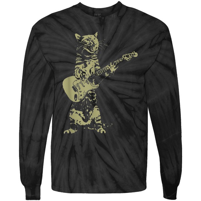 Cat Playing Acoustic Guitar Cool Musician funny Guitarist Tie-Dye Long Sleeve Shirt