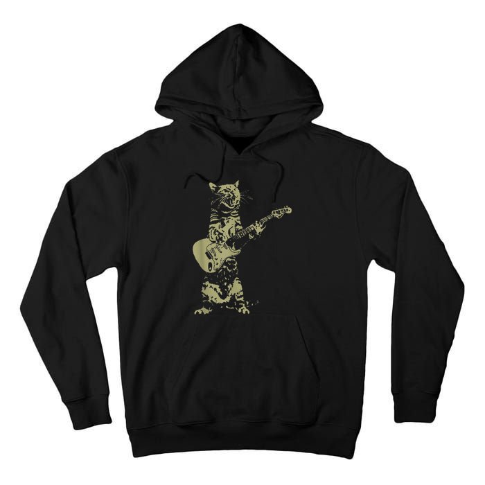 Cat Playing Acoustic Guitar Cool Musician funny Guitarist Tall Hoodie