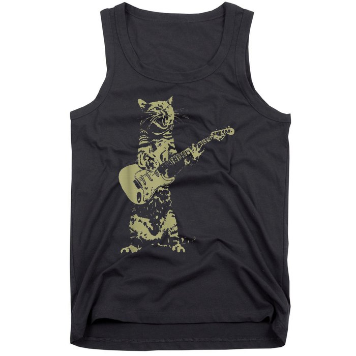 Cat Playing Acoustic Guitar Cool Musician funny Guitarist Tank Top