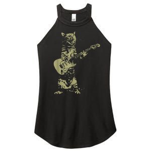 Cat Playing Acoustic Guitar Cool Musician funny Guitarist Women's Perfect Tri Rocker Tank