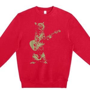 Cat Playing Acoustic Guitar Cool Musician funny Guitarist Premium Crewneck Sweatshirt