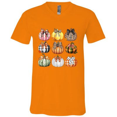 Coquette Pumpkin Autumn Fall V-Neck T-Shirt