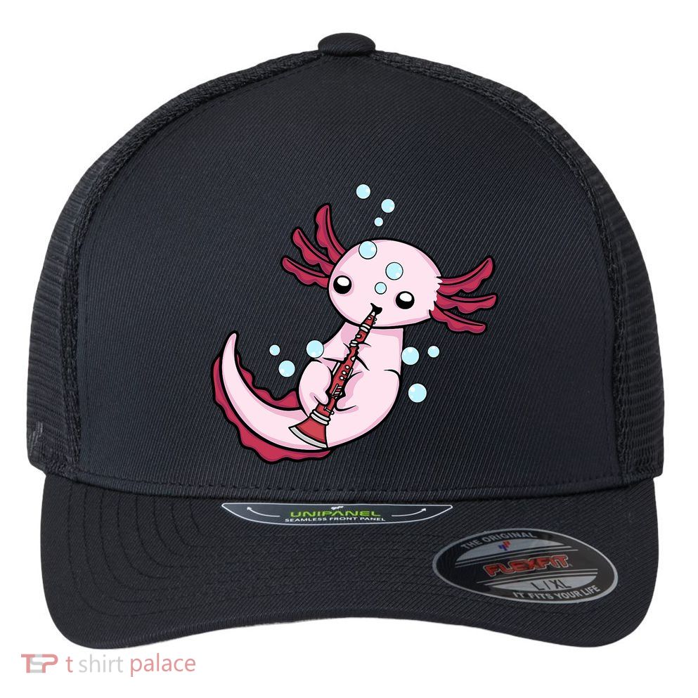 Clarinet Player Axolotl Lover  Big Band Music Clarinet  Flexfit Unipanel Trucker Cap