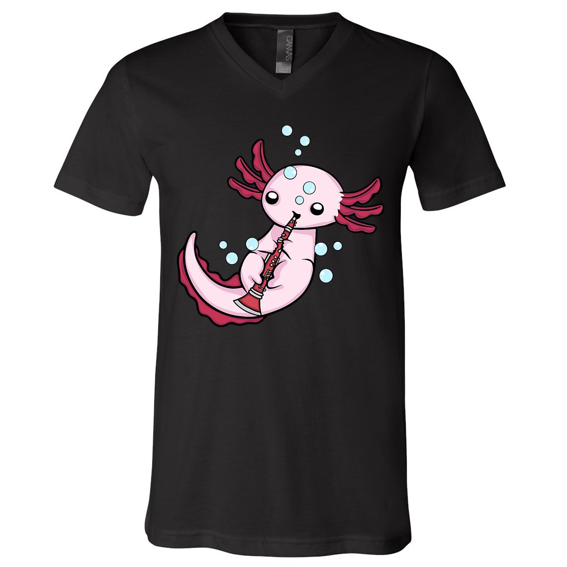 Clarinet Player Axolotl Lover  Big Band Music Clarinet  V-Neck T-Shirt