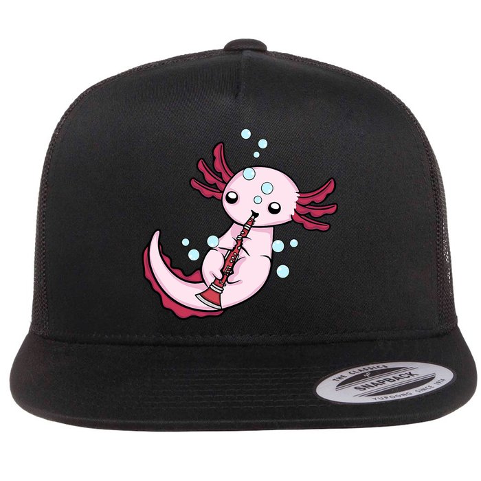 Clarinet Player Axolotl Lover  Big Band Music Clarinet  Flat Bill Trucker Hat