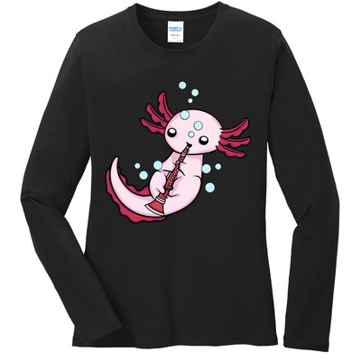 Clarinet Player Axolotl Lover  Big Band Music Clarinet  Ladies Long Sleeve Shirt