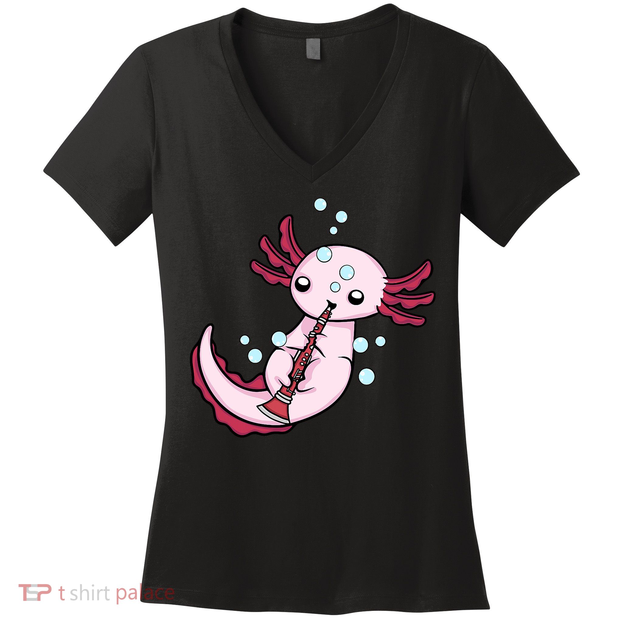 Clarinet Player Axolotl Lover  Big Band Music Clarinet  Women's V-Neck T-Shirt