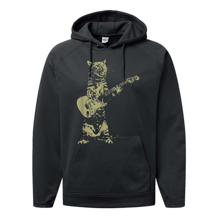 Cat Playing Acoustic Guitar Cool Musician Guitarist Performance Fleece Hoodie