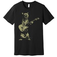 Cat Playing Acoustic Guitar Cool Musician Guitarist Premium T-Shirt