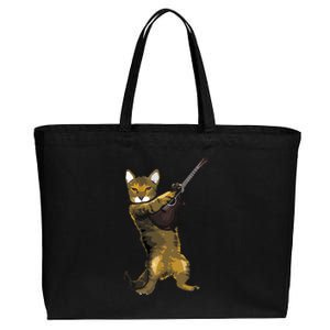 Cat Playing Acoustic Guitar Musician Cotton Canvas Jumbo Tote