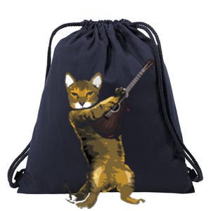 Cat Playing Acoustic Guitar Musician Drawstring Bag