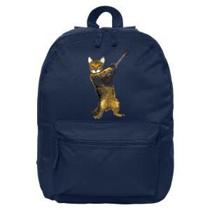 Cat Playing Acoustic Guitar Musician 16 in Basic Backpack