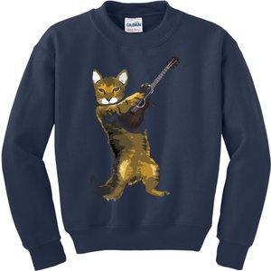 Cat Playing Acoustic Guitar Musician Kids Sweatshirt