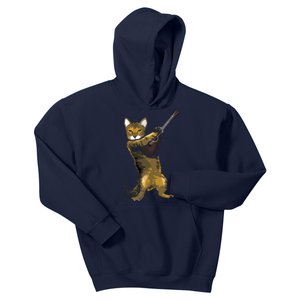 Cat Playing Acoustic Guitar Musician Kids Hoodie