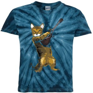 Cat Playing Acoustic Guitar Musician Kids Tie-Dye T-Shirt