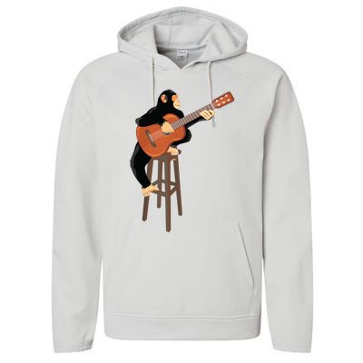 Chimpanzee Playing Acoustic Guitar Funny Monkey Performance Fleece Hoodie