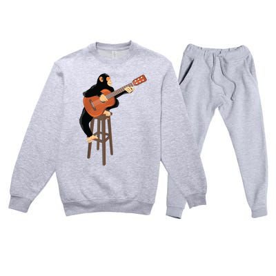 Chimpanzee Playing Acoustic Guitar Funny Monkey Premium Crewneck Sweatsuit Set