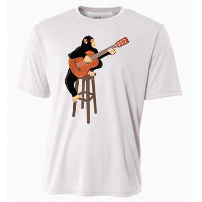 Chimpanzee Playing Acoustic Guitar Funny Monkey Cooling Performance Crew T-Shirt