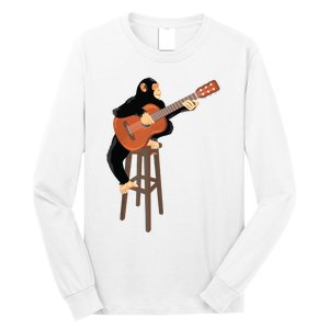 Chimpanzee Playing Acoustic Guitar Funny Monkey Long Sleeve Shirt