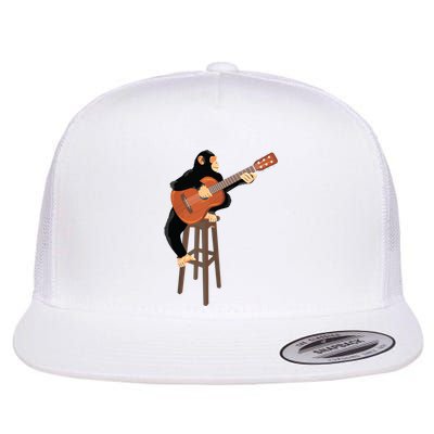 Chimpanzee Playing Acoustic Guitar Funny Monkey Flat Bill Trucker Hat