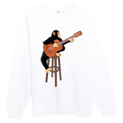 Chimpanzee Playing Acoustic Guitar Funny Monkey Premium Crewneck Sweatshirt