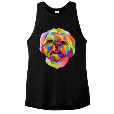 Colorful Pop Art Shih Tzu Portrait Shitzu Puppy Owner Ladies PosiCharge Tri-Blend Wicking Tank