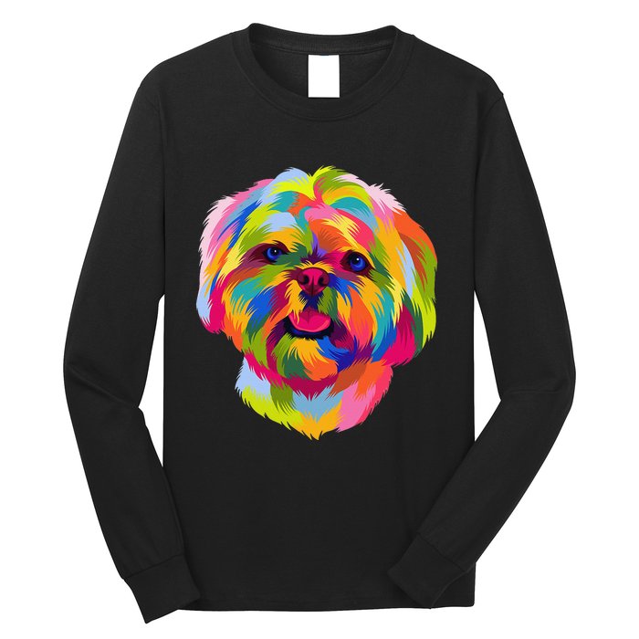 Colorful Pop Art Shih Tzu Portrait Shitzu Puppy Owner Long Sleeve Shirt