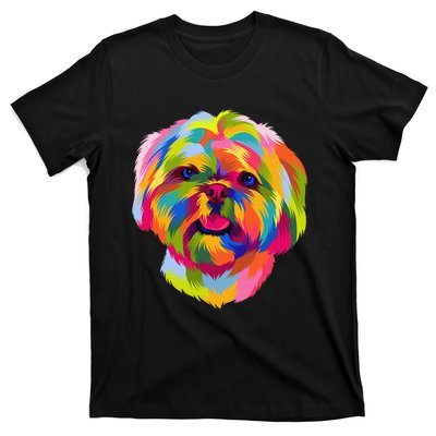 Colorful Pop Art Shih Tzu Portrait Shitzu Puppy Owner T-Shirt