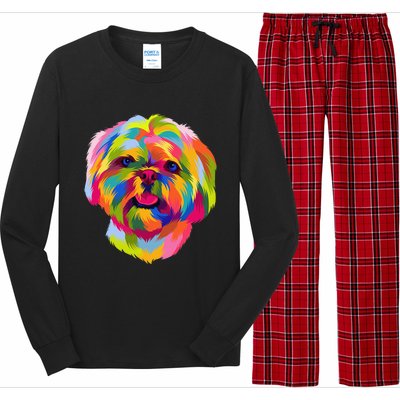 Colorful Pop Art Shih Tzu Portrait Shitzu Puppy Owner Long Sleeve Pajama Set