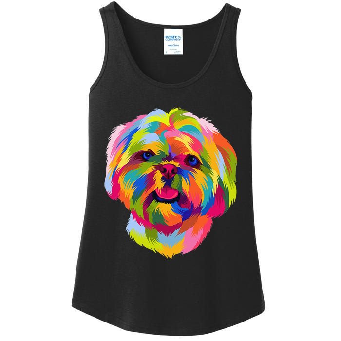 Colorful Pop Art Shih Tzu Portrait Shitzu Puppy Owner Ladies Essential Tank