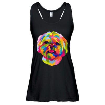 Colorful Pop Art Shih Tzu Portrait Shitzu Puppy Owner Ladies Essential Flowy Tank