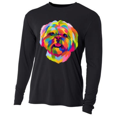 Colorful Pop Art Shih Tzu Portrait Shitzu Puppy Owner Cooling Performance Long Sleeve Crew