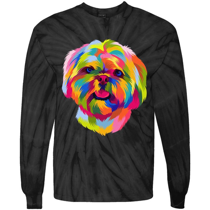 Colorful Pop Art Shih Tzu Portrait Shitzu Puppy Owner Tie-Dye Long Sleeve Shirt