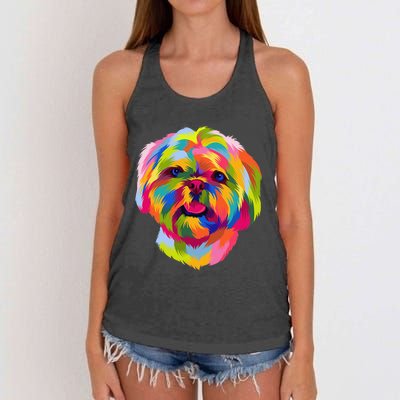 Colorful Pop Art Shih Tzu Portrait Shitzu Puppy Owner Women's Knotted Racerback Tank