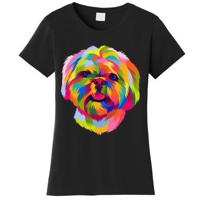 Colorful Pop Art Shih Tzu Portrait Shitzu Puppy Owner Women's T-Shirt