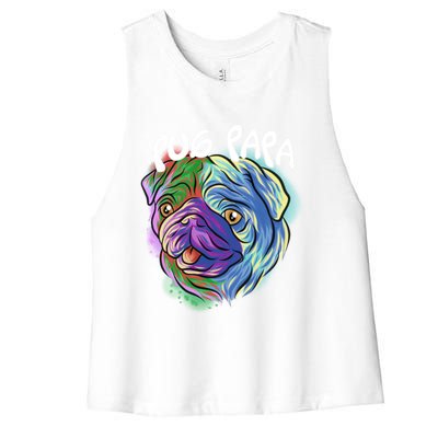 Colorful Pop Art Portrait Pug Dog Dad Papa FatherS Day Gift Women's Racerback Cropped Tank