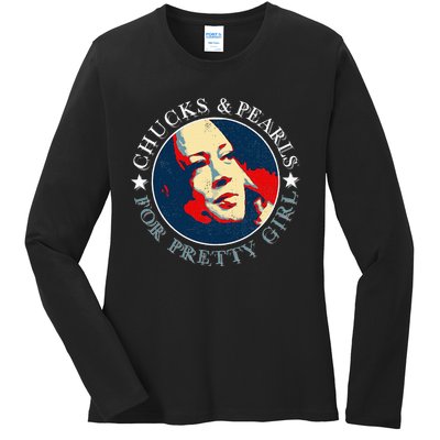 Chucks Pearls And Pretty Kamala Harris Inauguration Ladies Long Sleeve Shirt